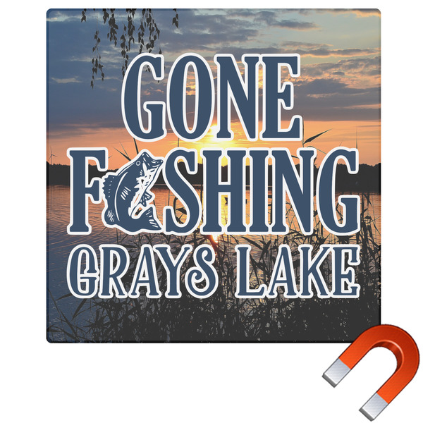 Custom Gone Fishing Square Car Magnet - 10" (Personalized)