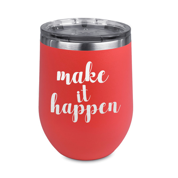 Custom Inspirational Quotes and Sayings Stemless Stainless Steel Wine Tumbler - Coral - Double Sided