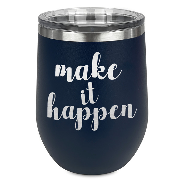 Custom Inspirational Quotes and Sayings Stemless Stainless Steel Wine Tumbler - Navy - Double Sided