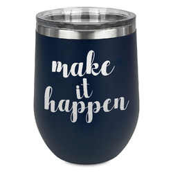 Inspirational Quotes and Sayings Stemless Stainless Steel Wine Tumbler - Navy - Single Sided