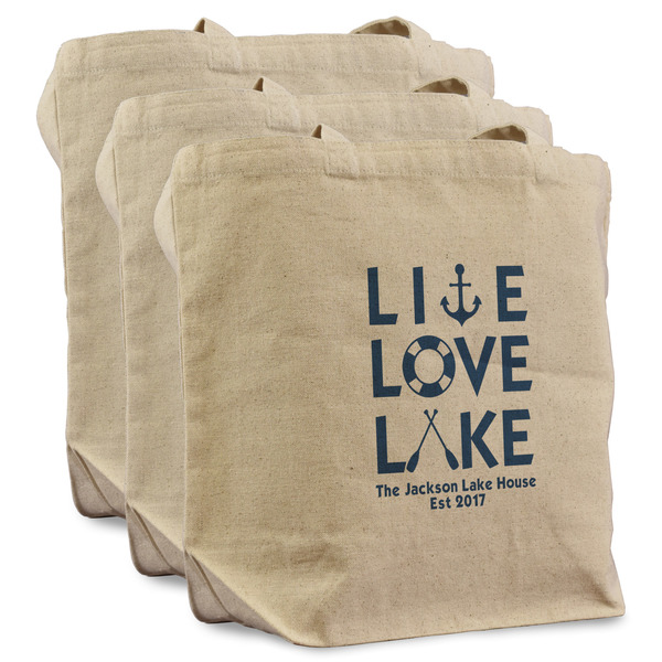 Custom Live Love Lake Reusable Cotton Grocery Bags - Set of 3 (Personalized)