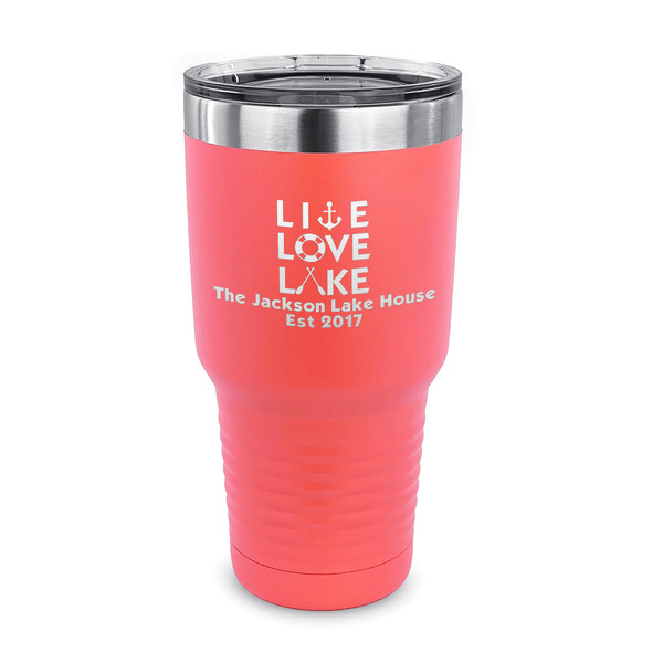 Custom Live Love Lake 30 oz Stainless Steel Tumbler - Coral - Single Sided (Personalized)