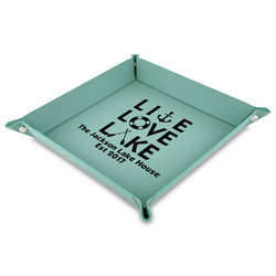 Live Love Lake Faux Leather Dice Tray - 9" x 9"  - Teal (Personalized)