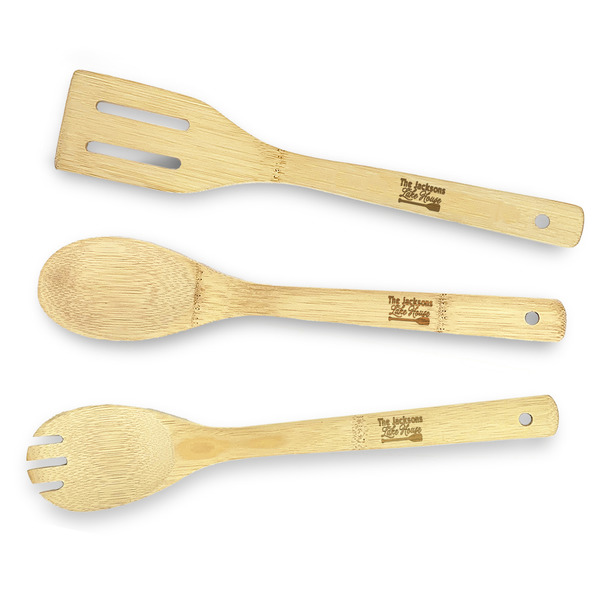 Custom Live Love Lake Bamboo Cooking Utensil Set - Double Sided (Personalized)