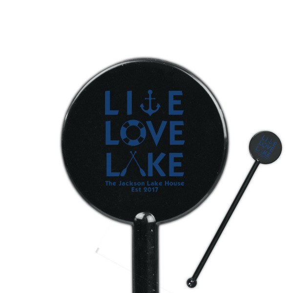 Custom Live Love Lake 5.5" Round Plastic Stir Sticks - Black - Single Sided (Personalized)