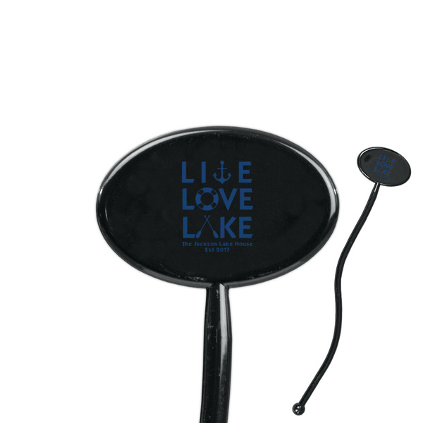 Custom Live Love Lake 7" Oval Plastic Stir Sticks - Black - Single Sided (Personalized)