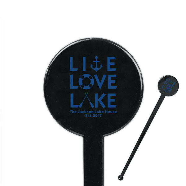 Custom Live Love Lake 7" Round Plastic Stir Sticks - Black - Double Sided (Personalized)