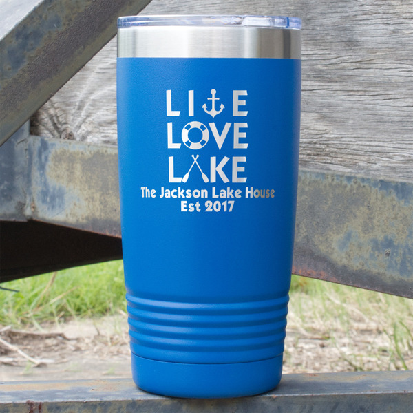 Custom Live Love Lake 20 oz Stainless Steel Tumbler - Royal Blue - Double Sided (Personalized)