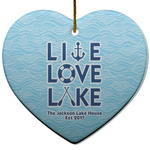 Live Love Lake Heart Ceramic Ornament w/ Name or Text