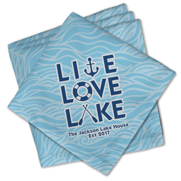 Custom Live Love Lake Cloth Cocktail Napkins - Set of 4 w/ Name or Text