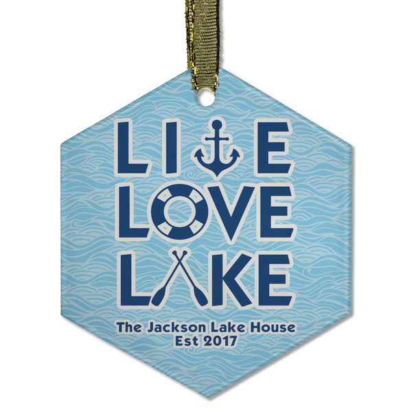 Custom Live Love Lake Flat Glass Ornament - Hexagon w/ Name or Text