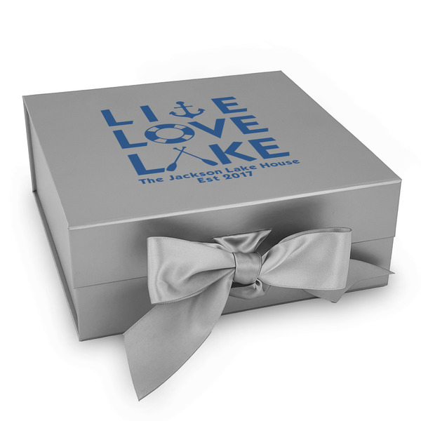 Custom Live Love Lake Gift Box with Magnetic Lid - Silver (Personalized)