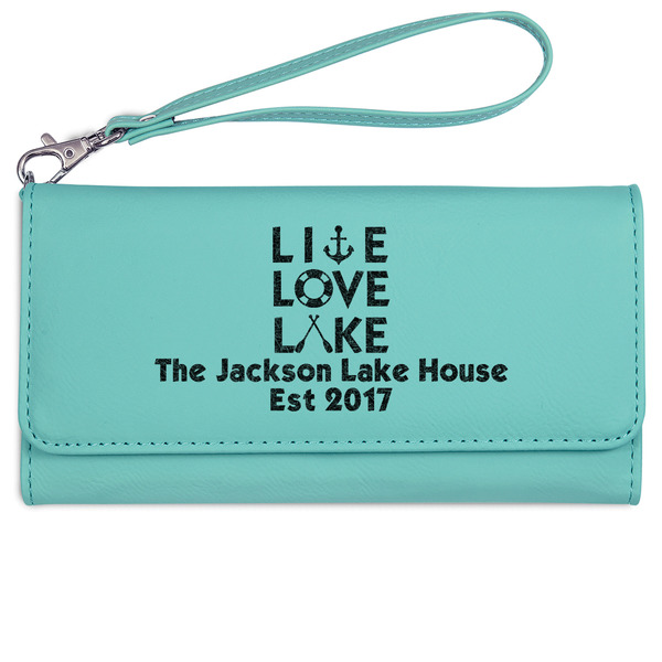 Custom Live Love Lake Ladies Leatherette Wallet - Laser Engraved- Teal (Personalized)