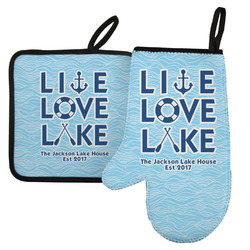 Live Love Lake Left Oven Mitt & Pot Holder Set w/ Name or Text