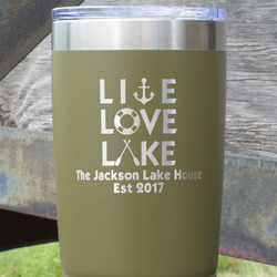 Live Love Lake 20 oz Stainless Steel Tumbler - Olive - Single Sided (Personalized)