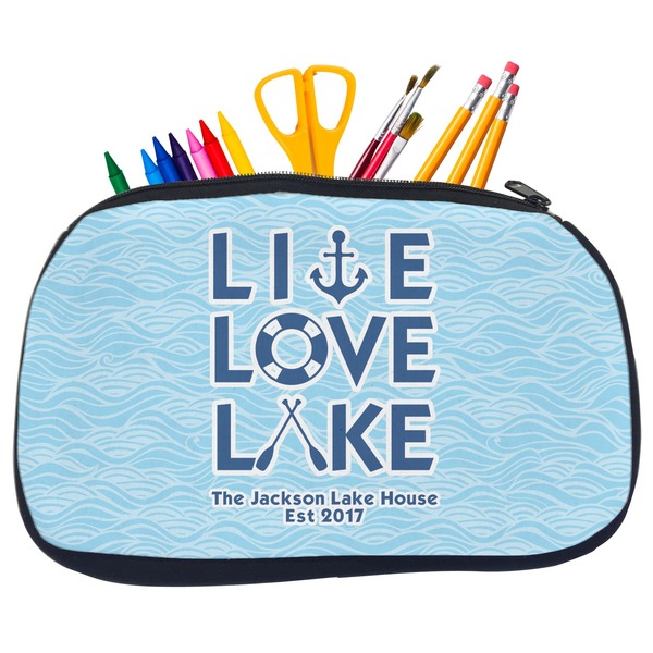 Custom Live Love Lake Neoprene Pencil Case - Medium w/ Name or Text