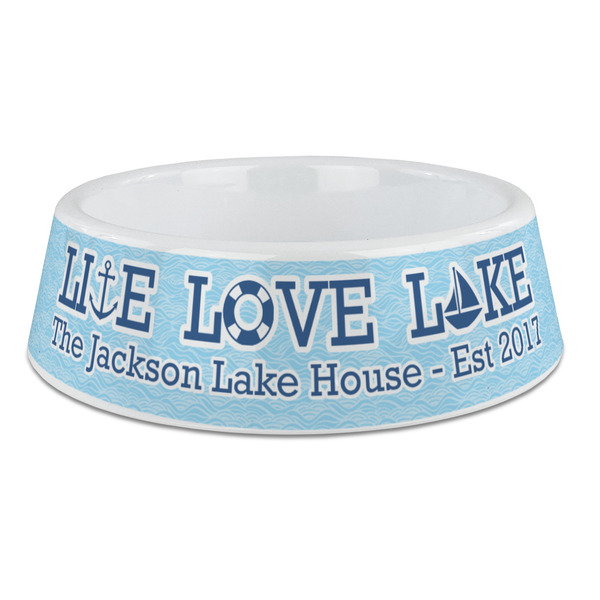 Custom Live Love Lake Plastic Dog Bowl - Large (Personalized)