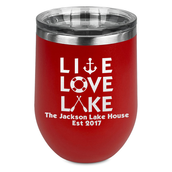 Custom Live Love Lake Stemless Stainless Steel Wine Tumbler - Red - Double Sided (Personalized)