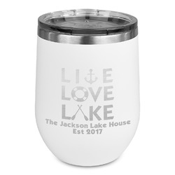 Live Love Lake Stemless Stainless Steel Wine Tumbler - White - Single Sided (Personalized)