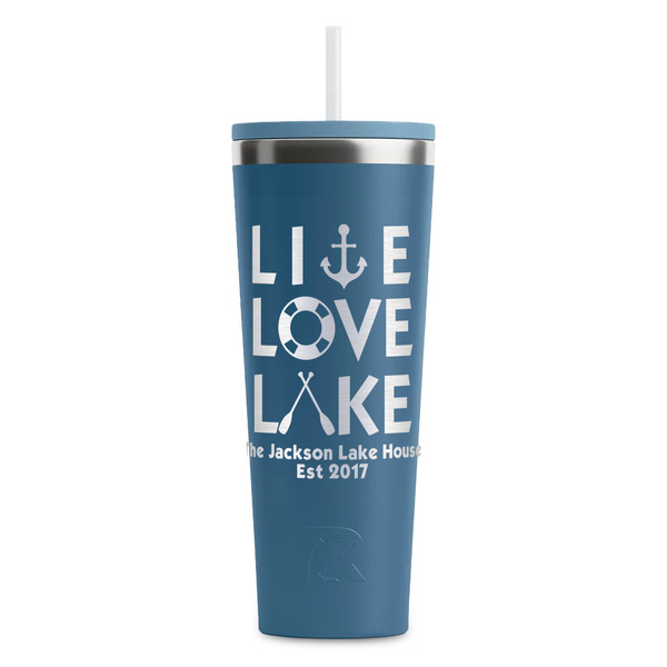 Custom Live Love Lake RTIC Everyday Tumbler with Straw - 28oz - Steel Blue - Double-Sided (Personalized)