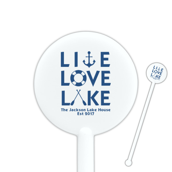 Custom Live Love Lake 5.5" Round Plastic Stir Sticks - White - Double Sided (Personalized)