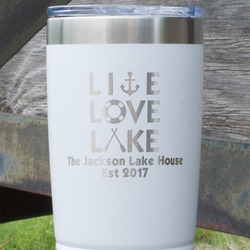 Live Love Lake 20 oz Stainless Steel Tumbler - White - Double Sided (Personalized)