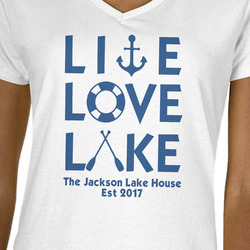 Live Love Lake Women's V-Neck T-Shirt - White - Small (Personalized)