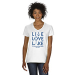 Live Love Lake Women's V-Neck T-Shirt - White - Medium (Personalized)