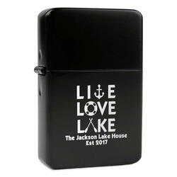 Live Love Lake Windproof Lighter - Black - Double Sided & Lid Engraved (Personalized)