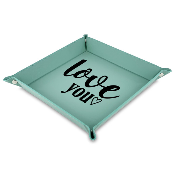 Custom Love Quotes and Sayings Faux Leather Dice Tray - 9" x 9"  - Teal