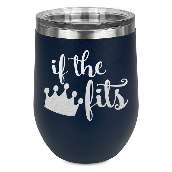 Custom Princess Quotes and Sayings Stemless Stainless Steel Wine Tumbler - Navy - Double Sided