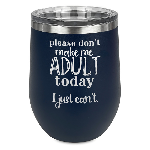 Custom Funny Quotes and Sayings Stemless Stainless Steel Wine Tumbler - Navy - Double Sided