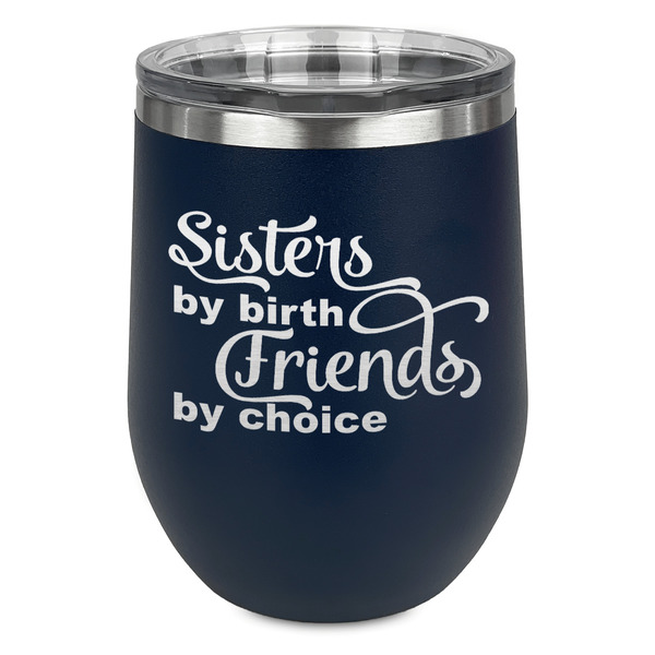 Custom Sister Quotes and Sayings Stemless Stainless Steel Wine Tumbler - Navy - Single Sided