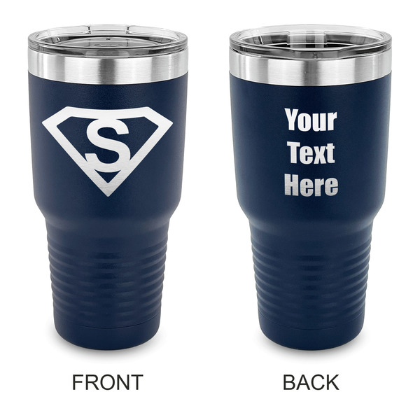 Custom Super Hero Letters 30 oz Stainless Steel Tumbler - Navy - Double Sided (Personalized)