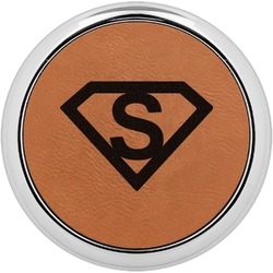 Super Hero Letters Set of 4 Leatherette Round Coasters w/ Silver Edge