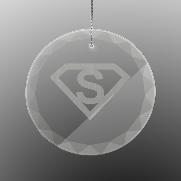 Custom Super Hero Letters Engraved Glass Ornament - Round