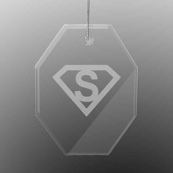 Custom Super Hero Letters Engraved Glass Ornament - Octagon