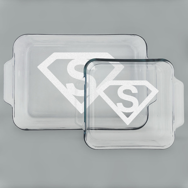 Custom Super Hero Letters Set of Glass Baking & Cake Dish - 13in x 9in & 8in x 8in