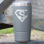 Super Hero Letters 20 oz Stainless Steel Tumbler - Grey - Double Sided (Personalized)