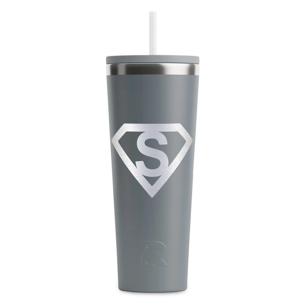 Custom Super Hero Letters RTIC Everyday Tumbler with Straw - 28oz - Grey - Double-Sided (Personalized)