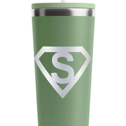 Super Hero Letters RTIC Everyday Tumbler with Straw - 28oz - Light Green - Double-Sided (Personalized)