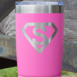 Super Hero Letters 20 oz Stainless Steel Tumbler - Pink - Double Sided (Personalized)