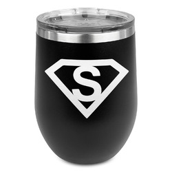 Super Hero Letters Stemless Stainless Steel Wine Tumbler - Black - Single Sided