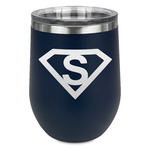 Super Hero Letters Stemless Stainless Steel Wine Tumbler - Navy - Double Sided (Personalized)