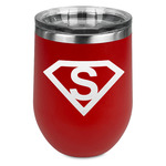 Super Hero Letters Stemless Stainless Steel Wine Tumbler - Red - Double Sided (Personalized)