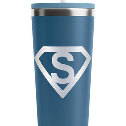 Super Hero Letters RTIC Everyday Tumbler with Straw - 28oz - Steel Blue - Double-Sided (Personalized)