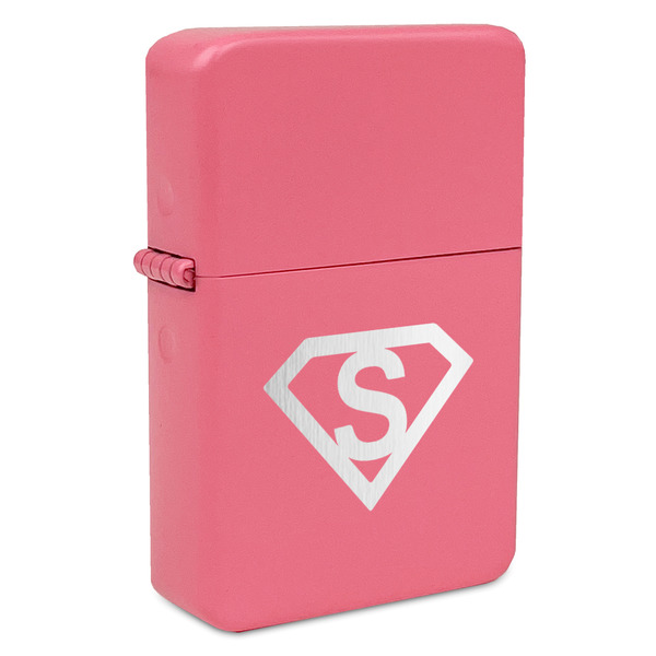 Custom Super Hero Letters Windproof Lighter - Pink - Double Sided & Lid Engraved