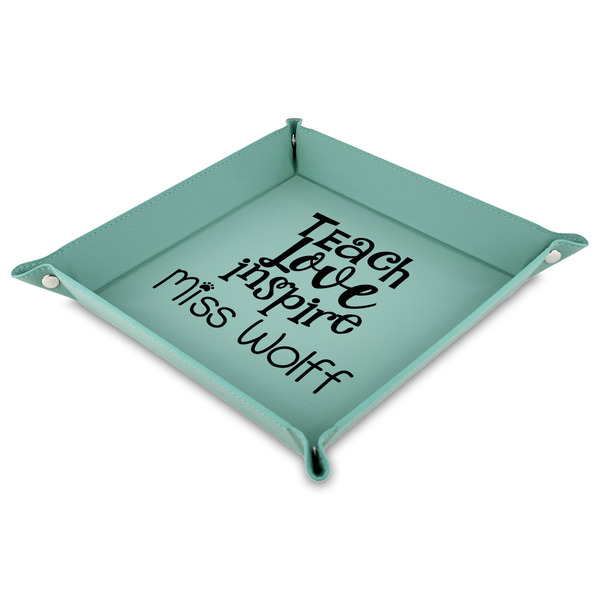 Custom Teacher Gift Faux Leather Valet Tray - 9" x 9"  - Teal (Personalized)