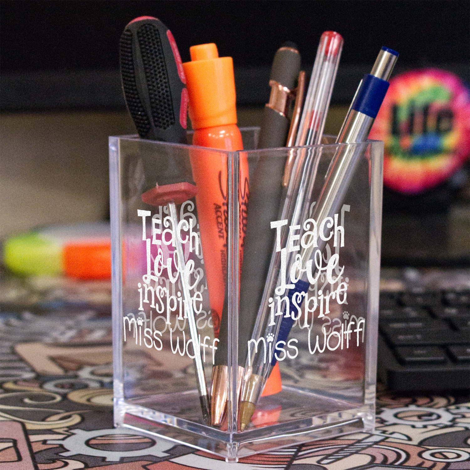 Custom Teacher Quote Acrylic Pen Holder (Personalized)