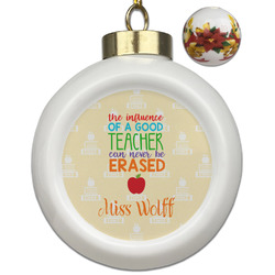 Teacher Gift Ceramic Ball Ornaments - Poinsettia Garland (Personalized)